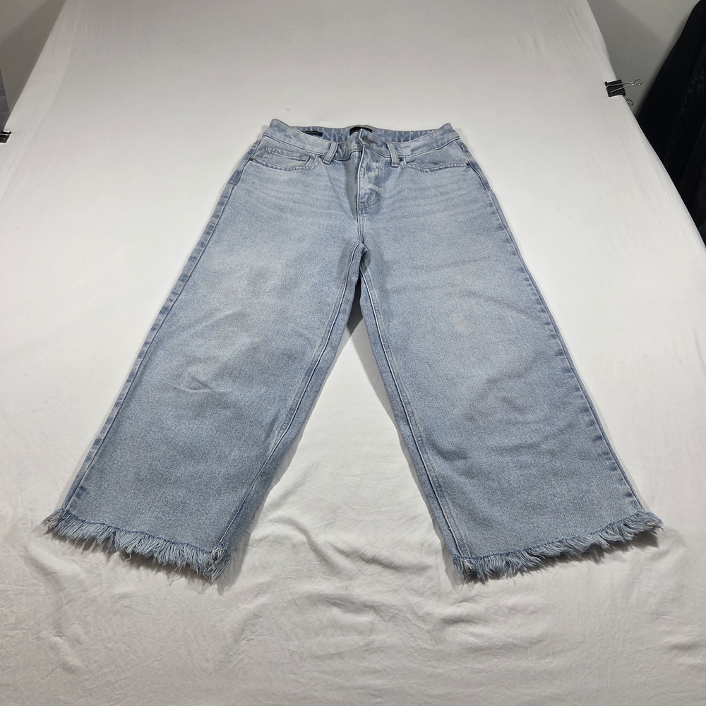 Talbots Crop Jean Wide Leg Light Blue High-Rise Jeans Frayed Hem 8P Cotton - Picture 10 of 10